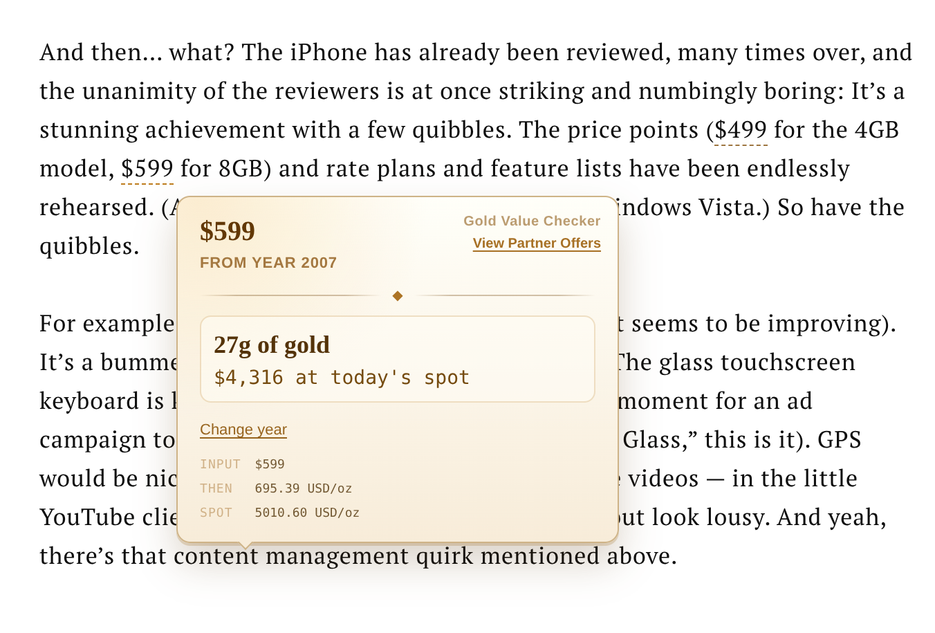 First iPhone price converted in the extension tooltip