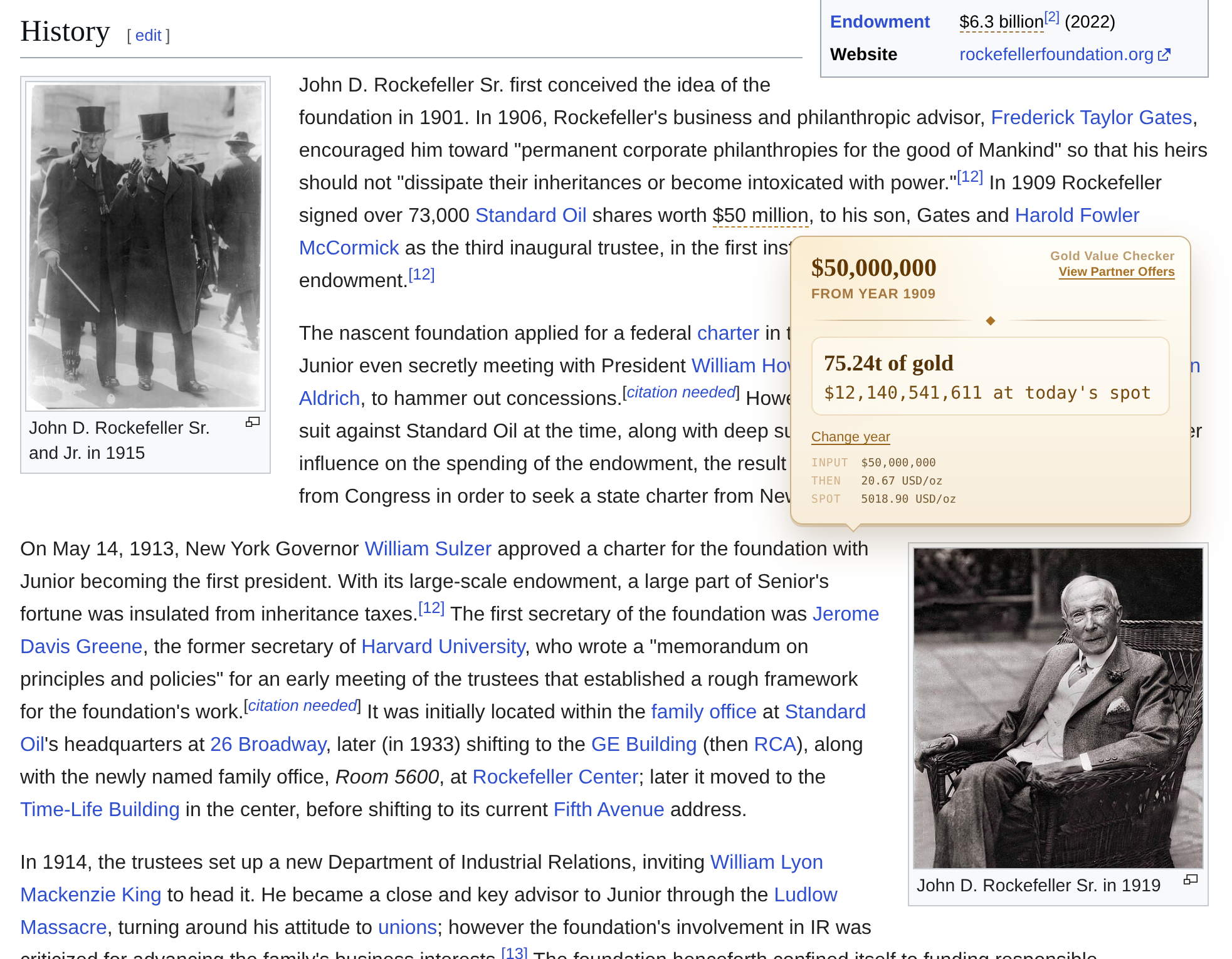 Rockefeller donation amount converted in the extension tooltip